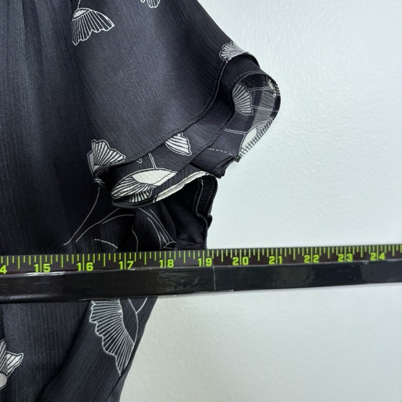 Zara Womens Top Large Black White Floral Wrap Flutter Y2K Peplum Whimsigoth - Picture 9 of 11